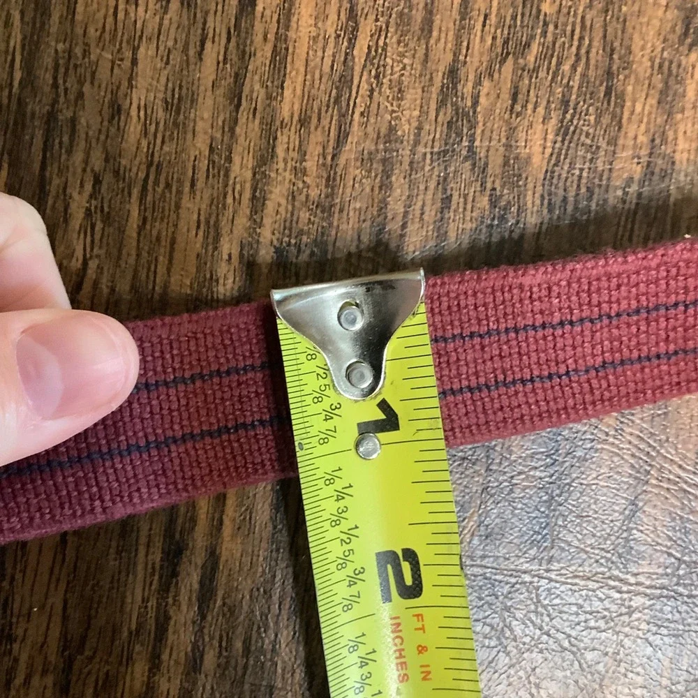Vtg Izod Lacoste Mens Belt‎ 36 Burgundy Maroon Canvas Leather Stripe Surcingle